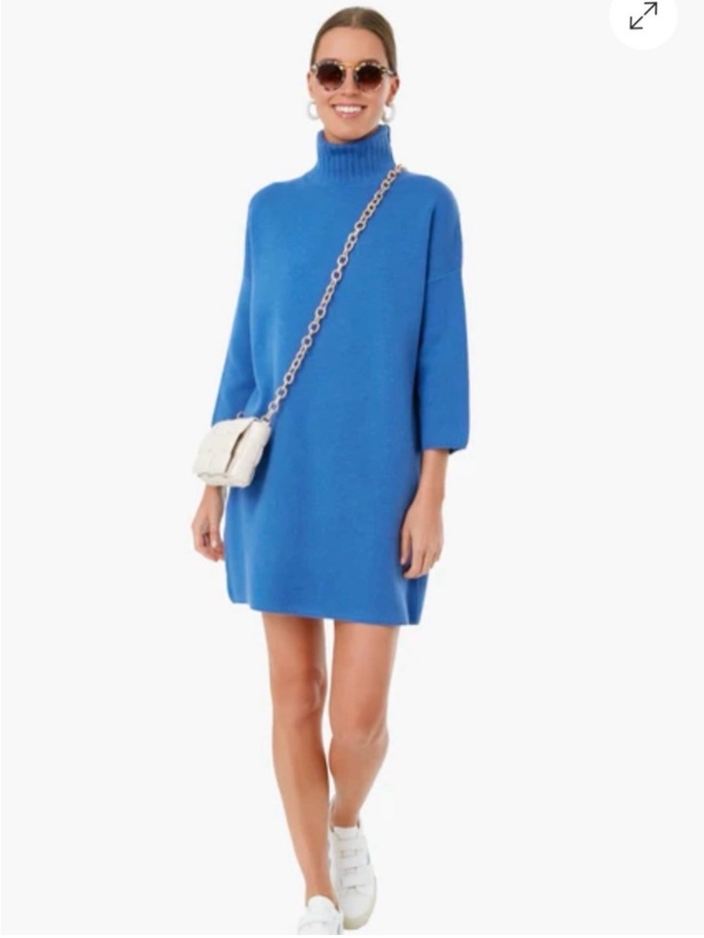Pomander Place Tuckernuck Vivianne Blue Turtleneck Sweater Dress 3/4 Sleeve Size